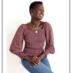 Madewell Smocked Long Sleeve Top